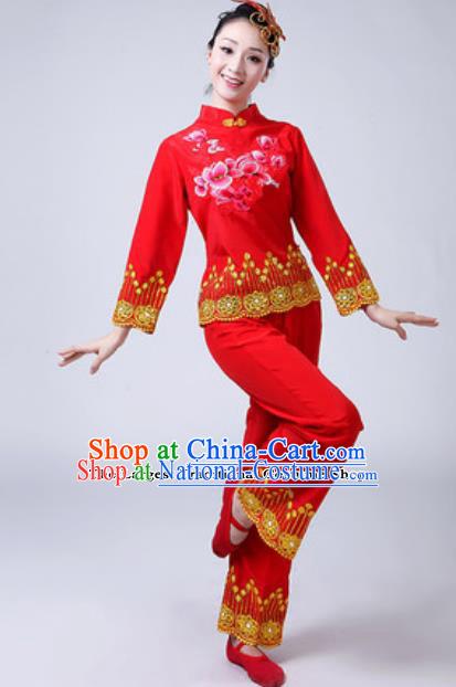 Traditional Chinese Folk Dance Red Costumes Yanko Dance Group Dance Clothing for Women