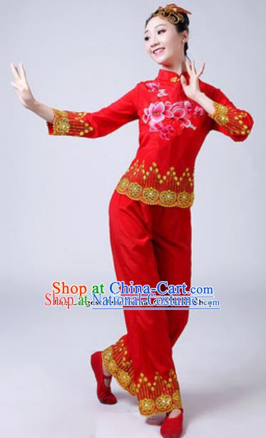 Traditional Chinese Folk Dance Red Costumes Yanko Dance Group Dance Clothing for Women