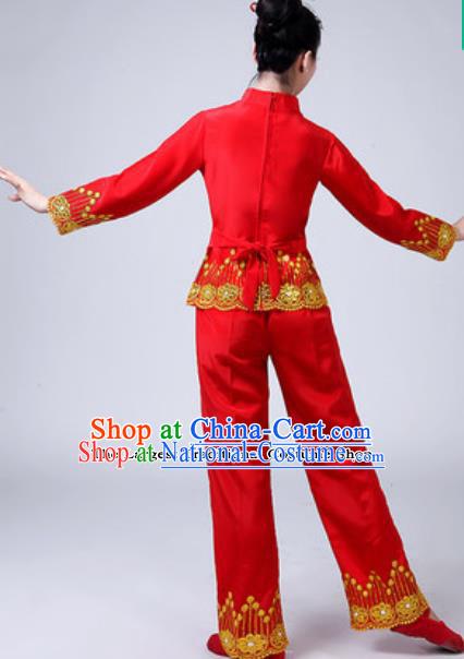 Traditional Chinese Folk Dance Red Costumes Yanko Dance Group Dance Clothing for Women