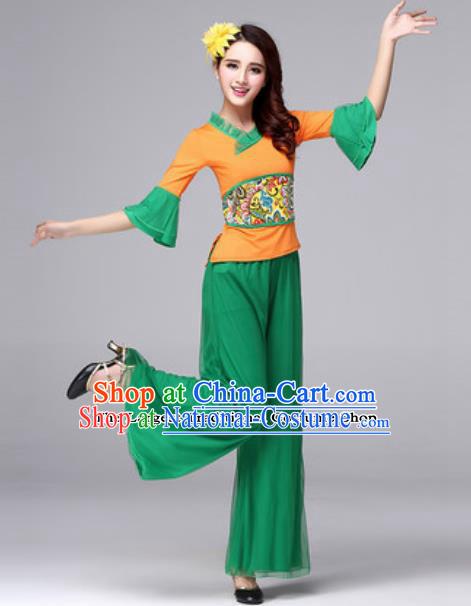 Traditional Chinese Folk Dance Green Costumes Fan Dance Yanko Dance Clothing for Women