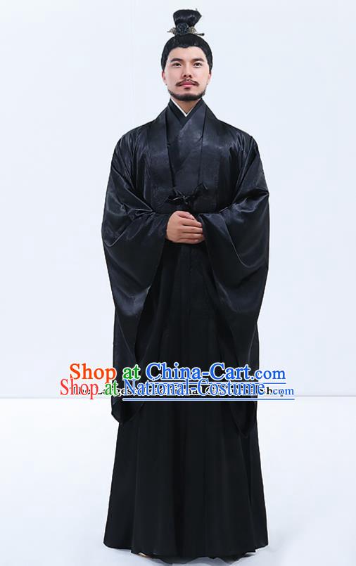 Traditional Chinese Drama Han Dynasty Emperor Costumes Ancient Majesty Black Robe for Men