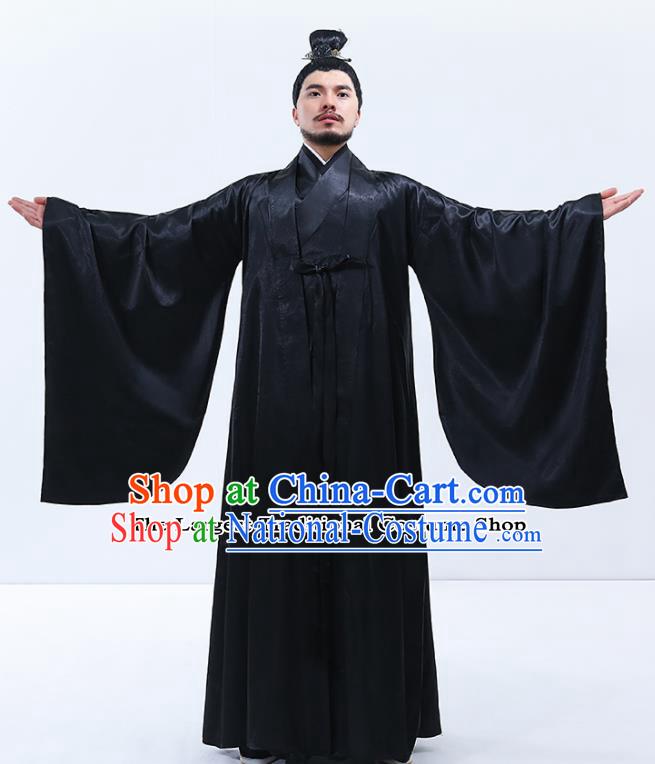 Traditional Chinese Drama Han Dynasty Emperor Costumes Ancient Majesty Embroidered Black Robe for Men