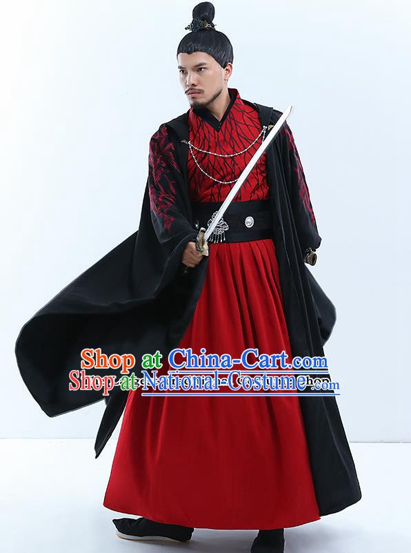 Traditional Chinese Qin Dynasty Swordsman Costumes Ancient Drama King Embroidered Clothing for Men