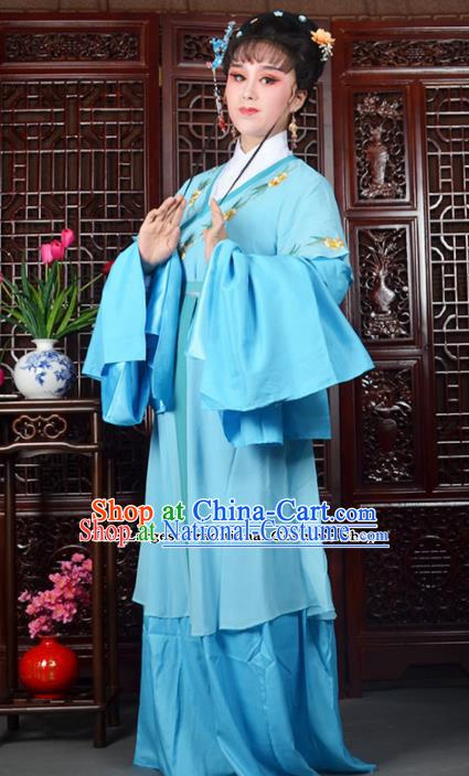 Traditional Chinese Beijing Opera Actress Costumes Ancient Palace Lady Blue Water Sleeve Dress for Adults