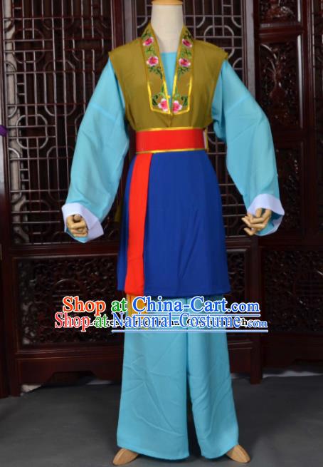 Traditional Chinese Beijing Opera Pantaloon Blue Costumes Ancient Old Women Clothing for Adults