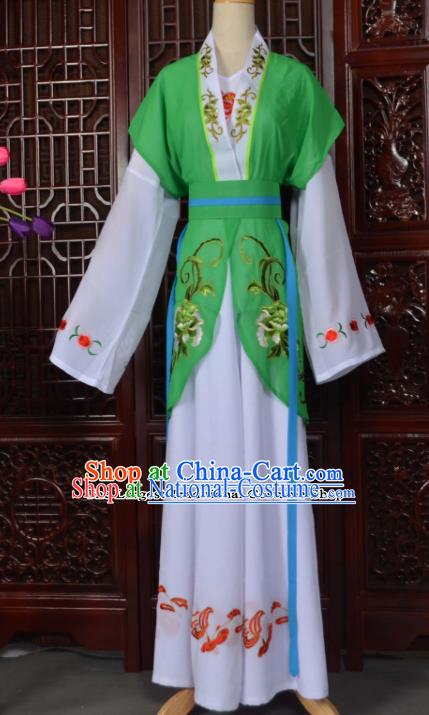 Traditional Chinese Beijing Opera Young Lady Costumes Ancient Maidservants Green Dress for Adults