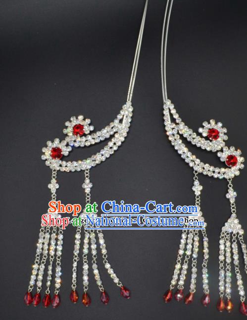 Traditional Chinese Beijing Opera Hair Accessories Ancient Princess Red Crystal Tassel Hairpins for Women