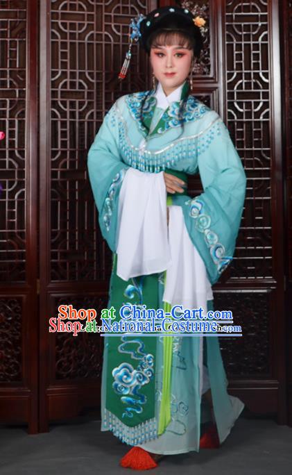 Traditional Chinese Beijing Opera Diva Costumes Ancient Imperial Consort Embroidered Green Dress for Adults