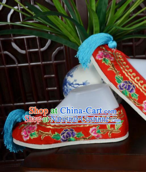 Traditional Chinese Beijing Opera Actress Embroidered Shoes Ancient Princess Red Hanfu Shoes for Women