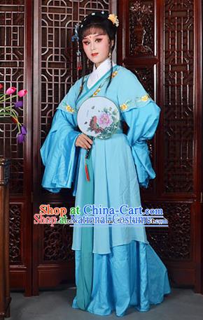 Traditional Chinese Beijing Opera Actress Costumes Ancient Princess Embroidered Blue Dress for Adults