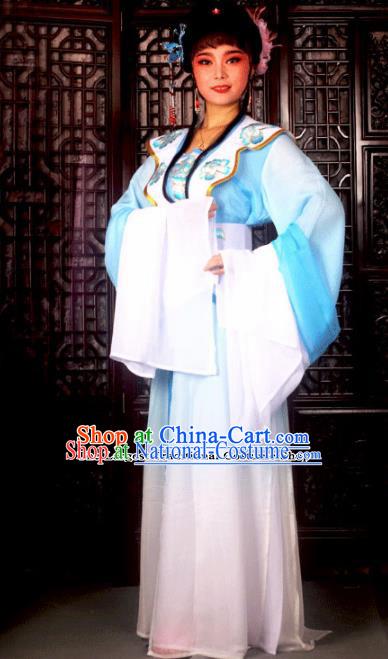 Traditional Chinese Peking Opera Princess Embroidered Costumes Ancient Peri Blue Dress for Adults