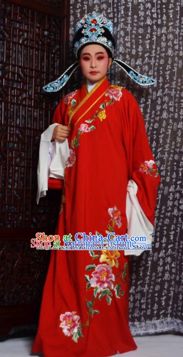 Professional Chinese Peking Opera Niche Costumes Embroidered Peony Red Robe for Adults