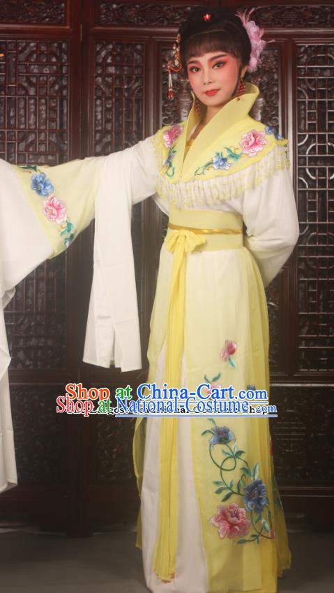 Traditional Chinese Peking Opera Palace Lady Costumes Ancient Imperial Concubine Embroidered Yellow Dress for Adults