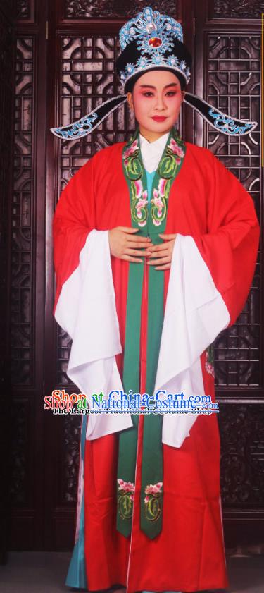 Professional Chinese Peking Opera Niche Costumes Ancient Scholar Red Clothing and Hat for Adults