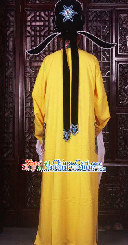 Professional Chinese Peking Opera Niche Costumes Ancient Scholar Yellow Clothing and Hat for Adults