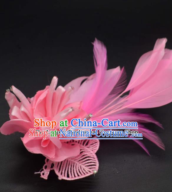 Traditional Chinese Peking Opera Diva Hair Accessories Ancient Princess Pink Feather Hair Stick Headwear for Women