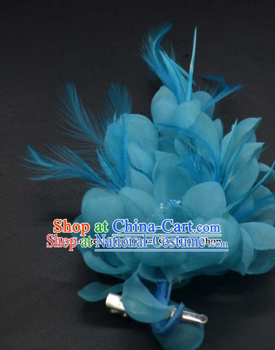 Traditional Chinese Peking Opera Diva Hair Accessories Ancient Princess Blue Feather Hair Stick Headwear for Women