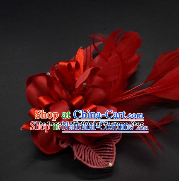 Traditional Chinese Peking Opera Diva Hair Accessories Ancient Princess Red Feather Hair Stick Headwear for Women