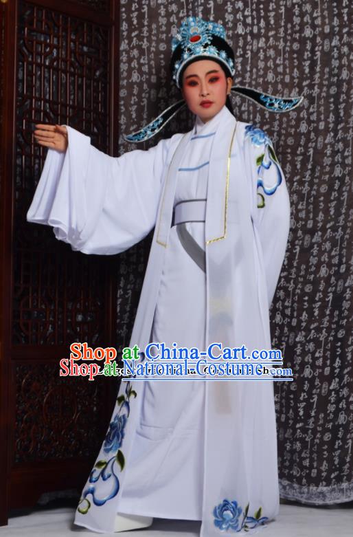 Professional Chinese Peking Opera Niche Costumes Embroidered White Clothing for Adults