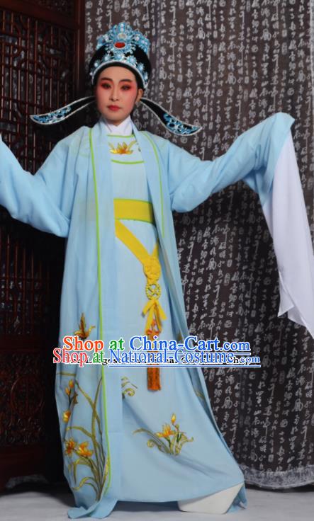 Professional Chinese Peking Opera Niche Costumes Embroidered Orchid Blue Clothing for Adults