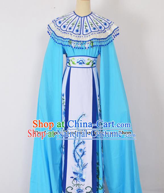 Chinese Ancient Palace Princess Embroidered Blue Dress Traditional Peking Opera Actress Costumes for Adults