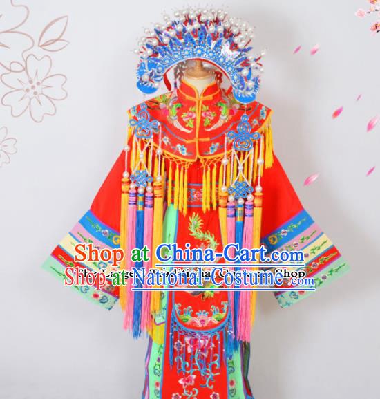 Chinese Ancient Imperial Concubine Embroidered Red Dress Traditional Peking Opera Actress Costumes and Headwear for Adults