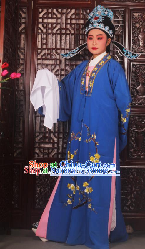 Top Grade Chinese Beijing Opera Costumes Peking Opera Niche Embroidered Blue Robe for Adults