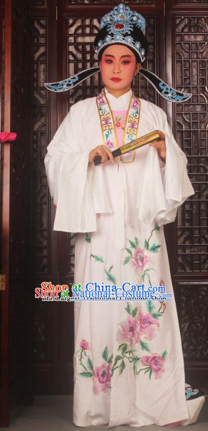 Top Grade Chinese Beijing Opera Scholar Costumes Peking Opera Niche Embroidered White Clothing for Adults