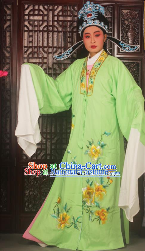 Top Grade Chinese Beijing Opera Scholar Costumes Peking Opera Niche Embroidered Green Clothing for Adults