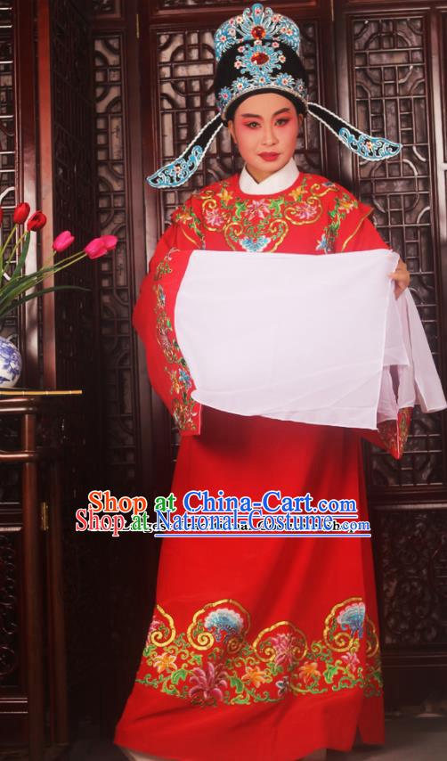 Top Grade Chinese Beijing Opera Niche Red Costumes Peking Opera Scholar Embroidered Clothing for Adults