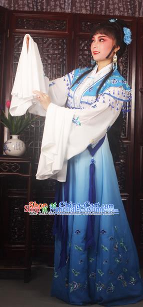 Traditional Chinese Peking Opera Peri Princess Costumes Ancient Palace Lady Embroidered Blue Dress for Adults