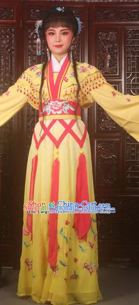 Traditional Chinese Peking Opera Peri Costumes Ancient Palace Princess Embroidered Yellow Dress for Adults