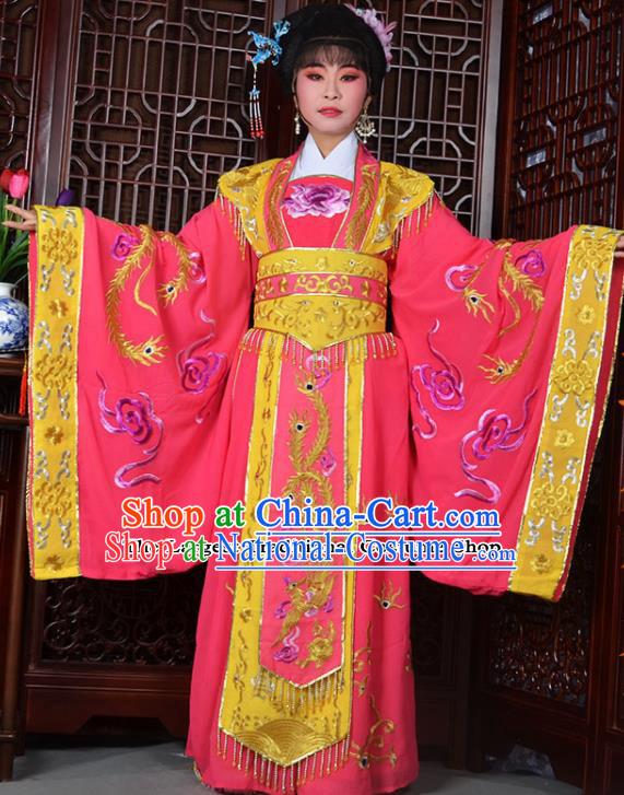 Traditional Chinese Peking Opera Empress Embroidered Costumes Ancient Queen Pink Dress for Adults