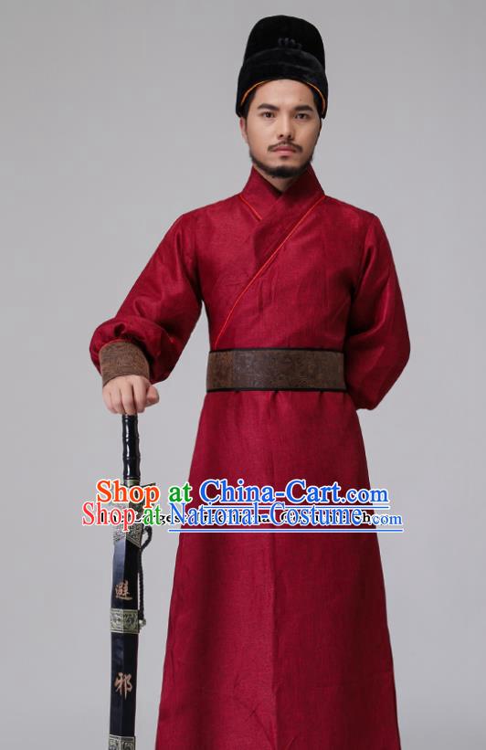 Chinese Traditional Ming Dynasty Blades Costumes Ancient Drama Swordsman Red Clothing for Men