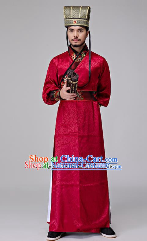 Chinese Traditional Han Dynasty Minister Costumes Ancient Drama Swordsman Red Clothing for Men