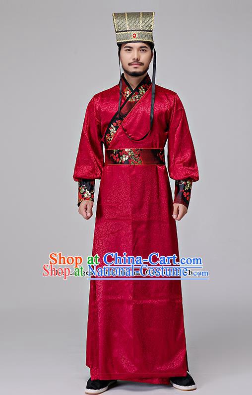 Chinese Traditional Han Dynasty Minister Costumes Ancient Drama Swordsman Red Clothing for Men