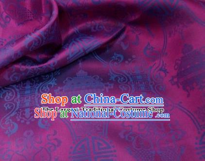 Traditional Chinese Royal Palace Double Fishes Pattern Design Purple Brocade Fabric Silk Fabric Chinese Fabric Asian Material