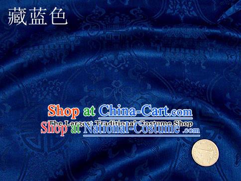 Traditional Chinese Royal Palace Double Fishes Pattern Design Royalblue Brocade Fabric Silk Fabric Chinese Fabric Asian Material