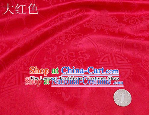 Traditional Chinese Royal Palace Double Fishes Pattern Design Red Brocade Fabric Silk Fabric Chinese Fabric Asian Material