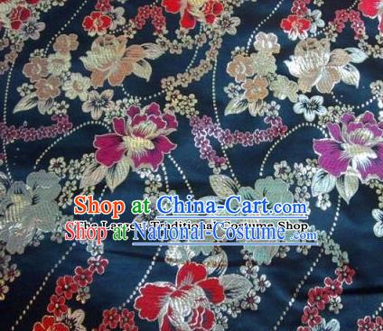 Traditional Chinese Navy Brocade Tang Suit Royal Peony Pattern Fabric Silk Fabric Asian Material