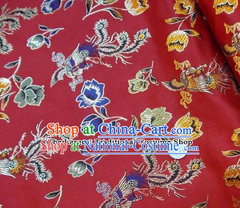 Traditional Chinese Royal Phoenix Peony Pattern Red Brocade Tang Suit Fabric Silk Fabric Asian Material