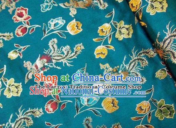 Traditional Chinese Royal Phoenix Peony Pattern Blue Brocade Tang Suit Fabric Silk Fabric Asian Material