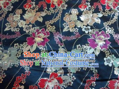 Traditional Chinese Royal Peony Pattern Navy Brocade Tang Suit Fabric Silk Fabric Asian Material