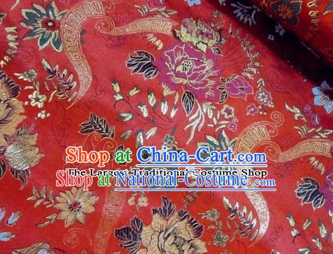 Traditional Chinese Royal Peony Flowers Pattern Red Brocade Tang Suit Fabric Silk Fabric Asian Material