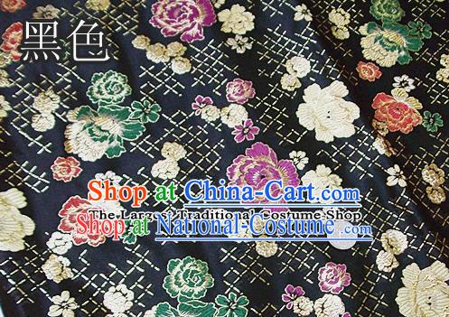 Traditional Chinese Royal Roses Pattern Black Brocade Tang Suit Fabric Silk Fabric Asian Material