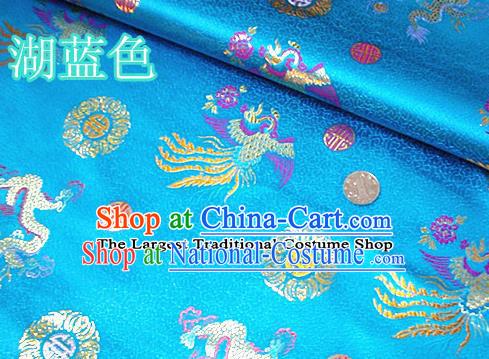 Traditional Chinese Royal Dragon Phoenix Pattern Blue Brocade Tang Suit Fabric Silk Fabric Asian Material