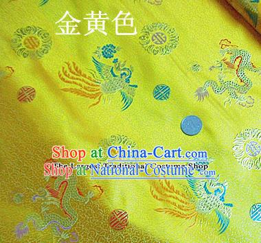 Traditional Chinese Royal Dragon Phoenix Pattern Golden Brocade Tang Suit Fabric Silk Fabric Asian Material