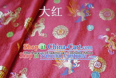 Traditional Chinese Royal Dragon Phoenix Pattern Red Brocade Tang Suit Fabric Silk Fabric Asian Material