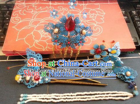 Traditional Chinese Ancient Princess Hairpins Qing Dynasty Hair Accessories Complete Set for Women