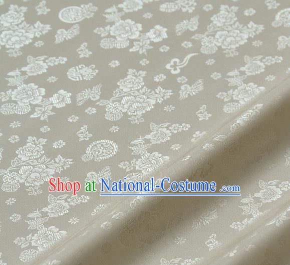 Asian Traditional Classical Peony Pattern White Brocade Cloth Drapery Korean Hanbok Palace Satin Silk Fabric